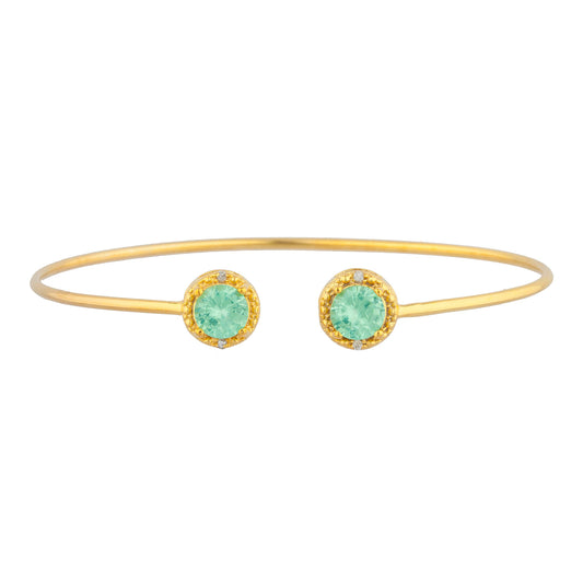 14Kt Gold Green Sapphire & Diamond Round Bangle Bracelet