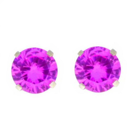 14Kt White Gold Pink Sapphire Round Stud Earrings