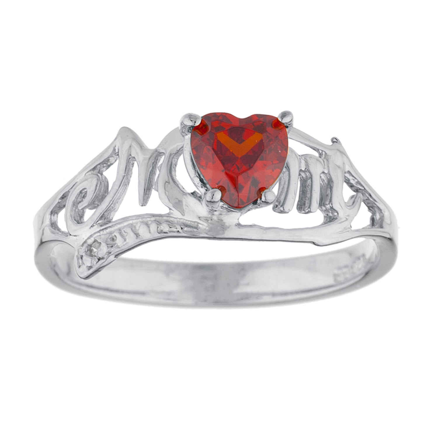 14Kt Gold Garnet & Diamond Heart Mom Ring