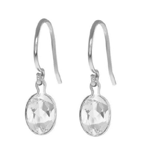 2 Ct White Topaz Oval Bezel Dangle Earrings .925 Sterling Silver