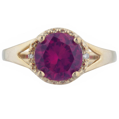 14Kt Gold 2 Ct Created Ruby & Diamond Halo Design Round Ring