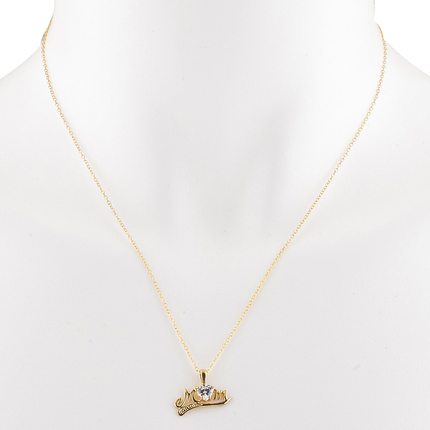 14Kt Yellow Gold Plated Zirconia & Diamond Heart Mom Pendant