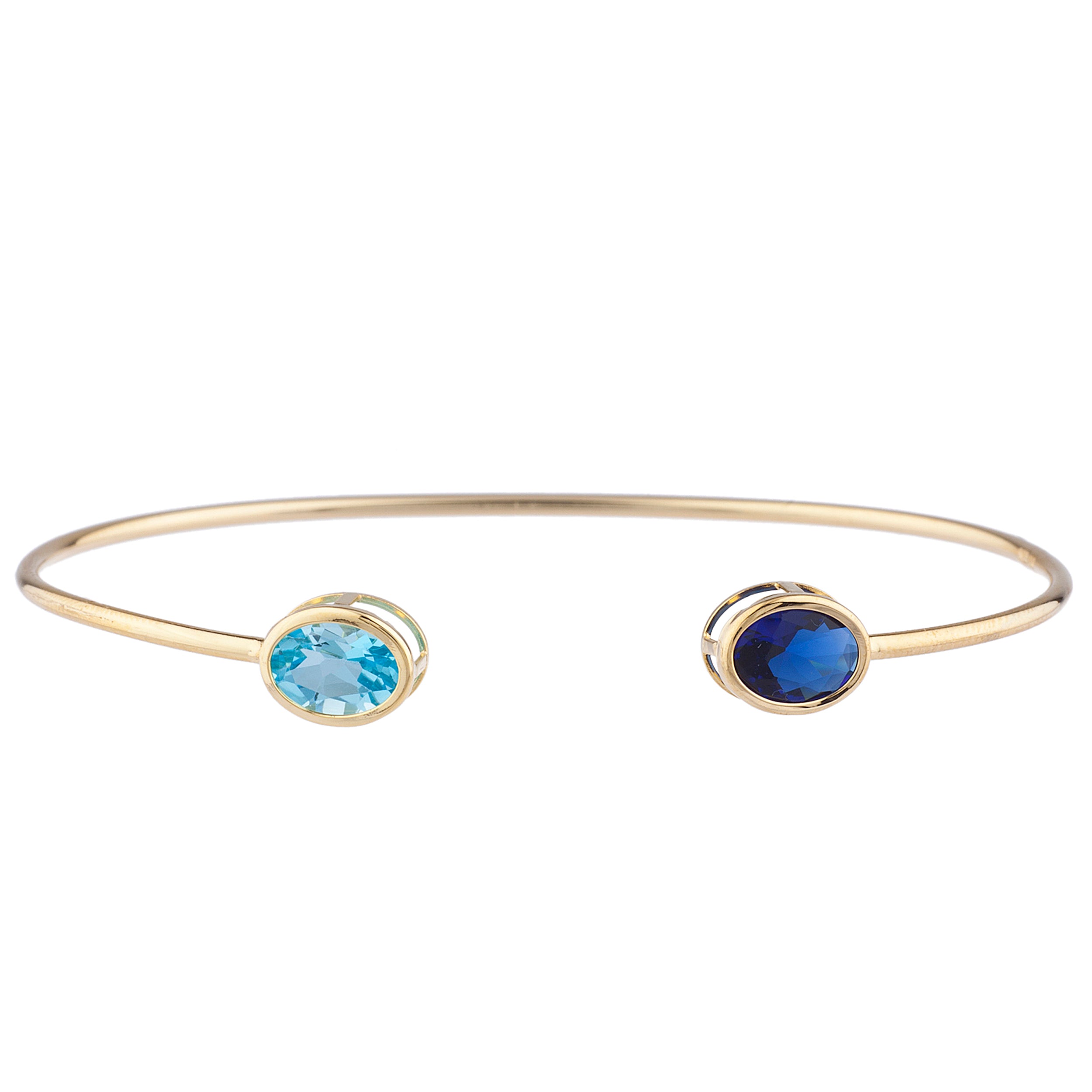 14Kt Gold Blue Sapphire & Blue Topaz Oval Bezel Bangle Bracelet