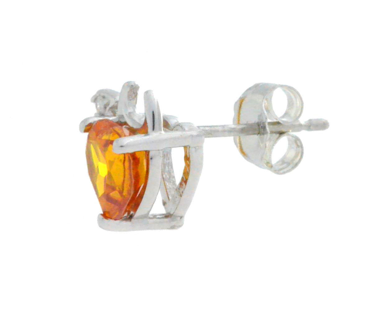 Citrine & Diamond Devil Heart Stud Earrings .925 Sterling Silver