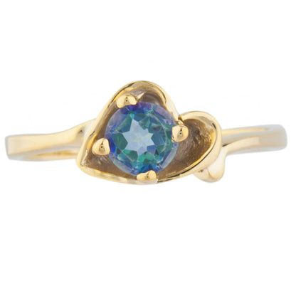 14Kt Gold Natural Blue Mystic Topaz Round Heart Ring