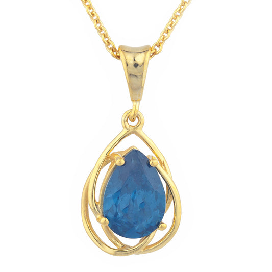 14Kt Yellow Gold Plated London Blue Topaz Pear Teardrop Design Pendant