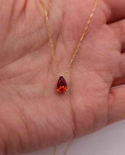 14Kt Gold Garnet Teardrop Pendant Necklace