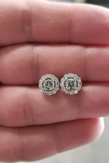 14Kt Gold 1.40 Ct Genuine Natural Diamond Halo Stud Earrings