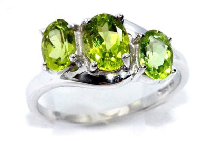 2 Ct Peridot Oval Ring .925 Sterling Silver Rhodium Finish