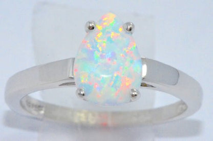 10x7mm Opal Pear Ring .925 Sterling Silver Rhodium Finish