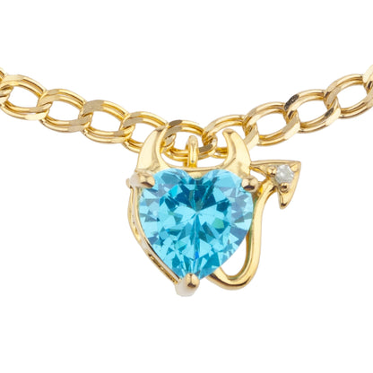 14Kt Yellow Gold Plated Swiss Blue Topaz & Diamond Devil Heart Bracelet