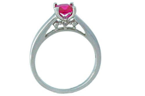 0.50 Ct Created Ruby & Diamond Princess Cut Ring .925 Sterling Silver Rhodium Finish