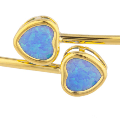 14Kt Yellow Gold Plated Blue Opal Heart Bezel Bangle Bracelet