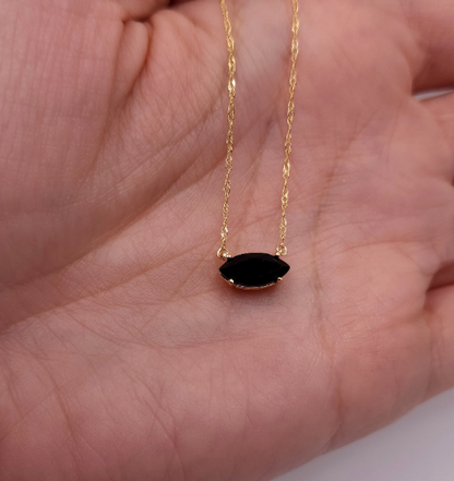 14Kt Gold Black Onyx Marquise Pendant Necklace