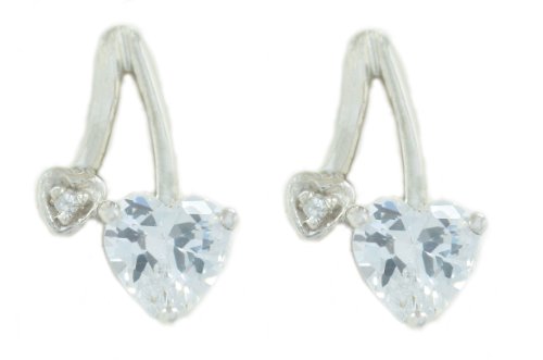 1 Ct Genuine Aquamarine Heart & Diamond Stud Earrings .925 Sterling Silver