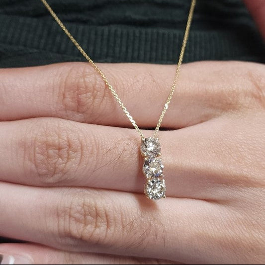 14Kt Gold 1.50 Ct 3 Stone Lab Created Diamond Necklace Pendant