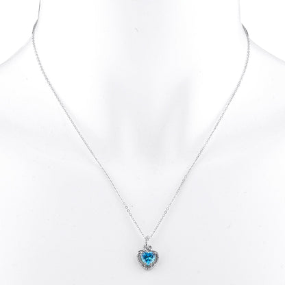 1.5 Ct Swiss Blue Topaz Heart Design Pendant .925 Sterling Silver