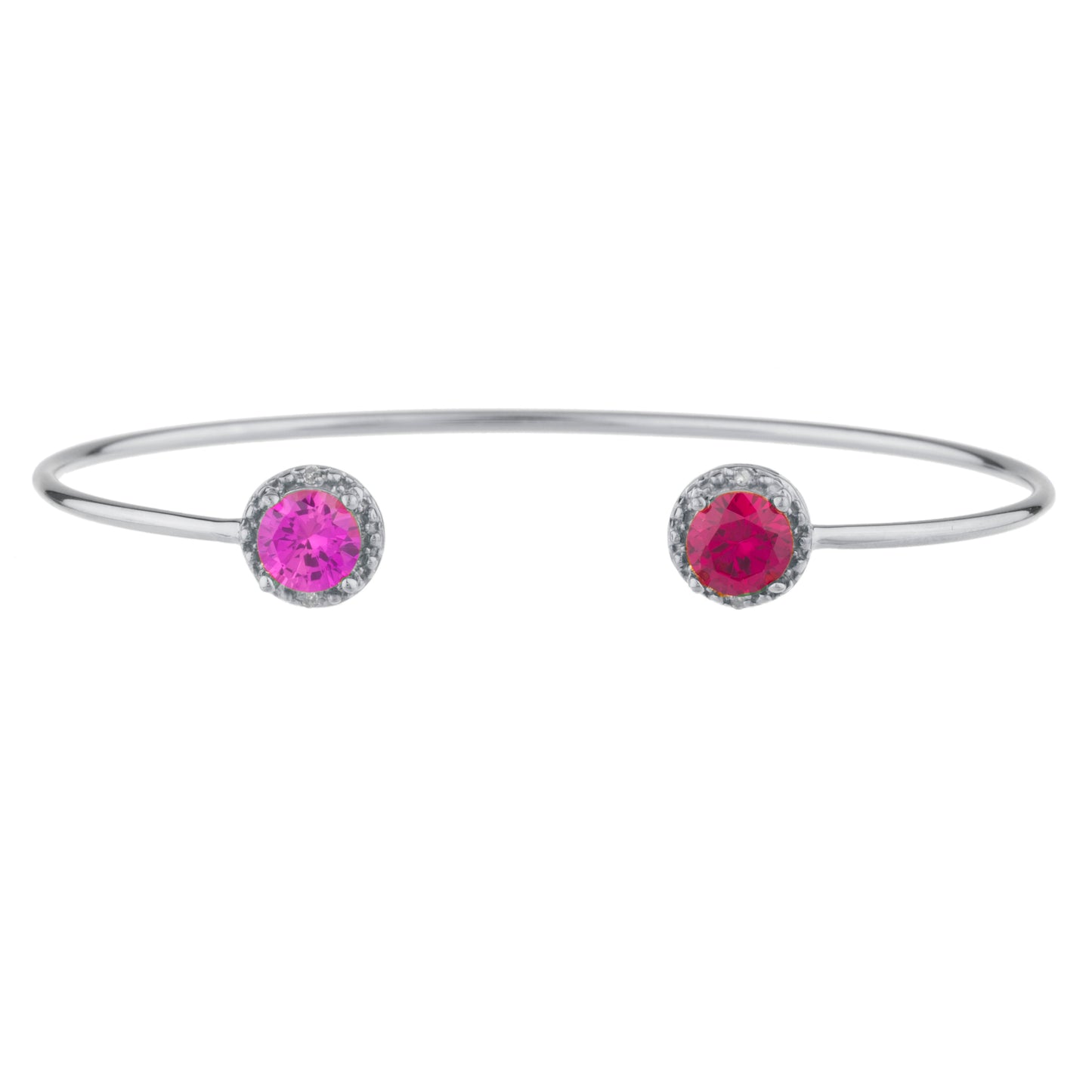 14Kt Gold Created Ruby & Pink Sapphire Diamond Round Bangle Bracelet