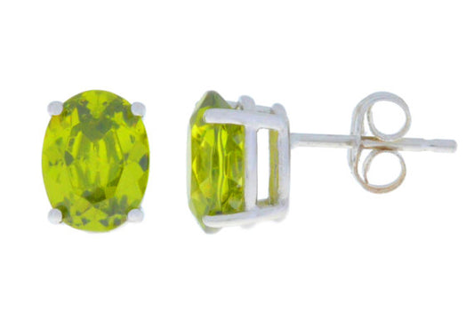 14Kt White Gold Peridot Oval Stud Earrings