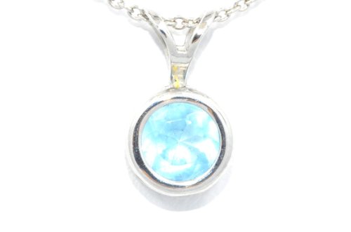 1 Carat Blue Topaz Round Bezel Pendant .925 Sterling Silver Rhodium Finish