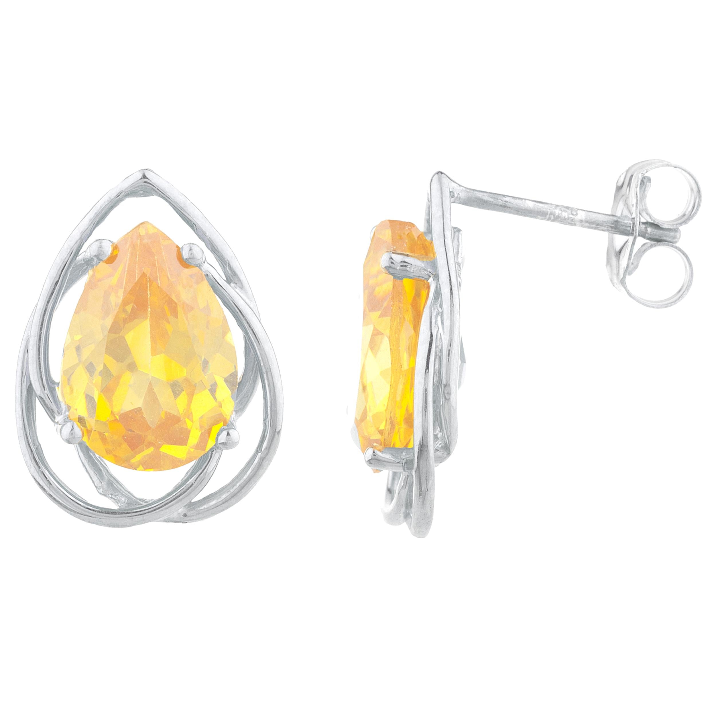 14Kt Gold 4 Ct Yellow Citrine Pear Teardrop Design Stud Earrings