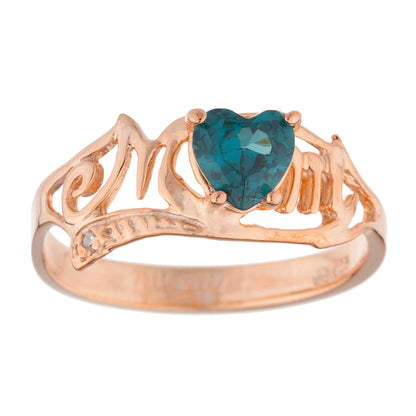 14Kt Gold London Blue Topaz & Diamond Heart Mom Ring