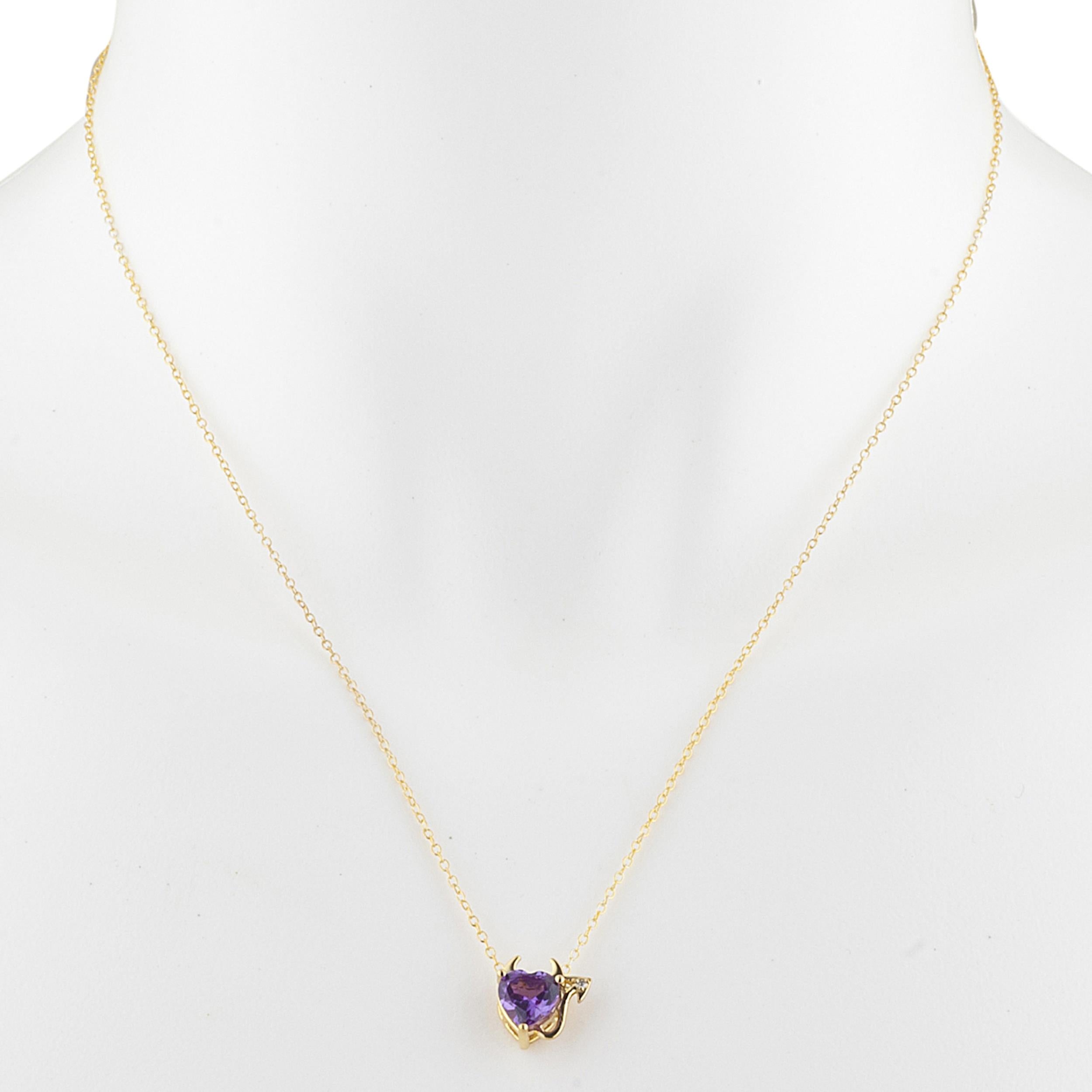 14Kt Gold 1.5 Ct Alexandrite & Diamond Devil Heart Pendant Necklace