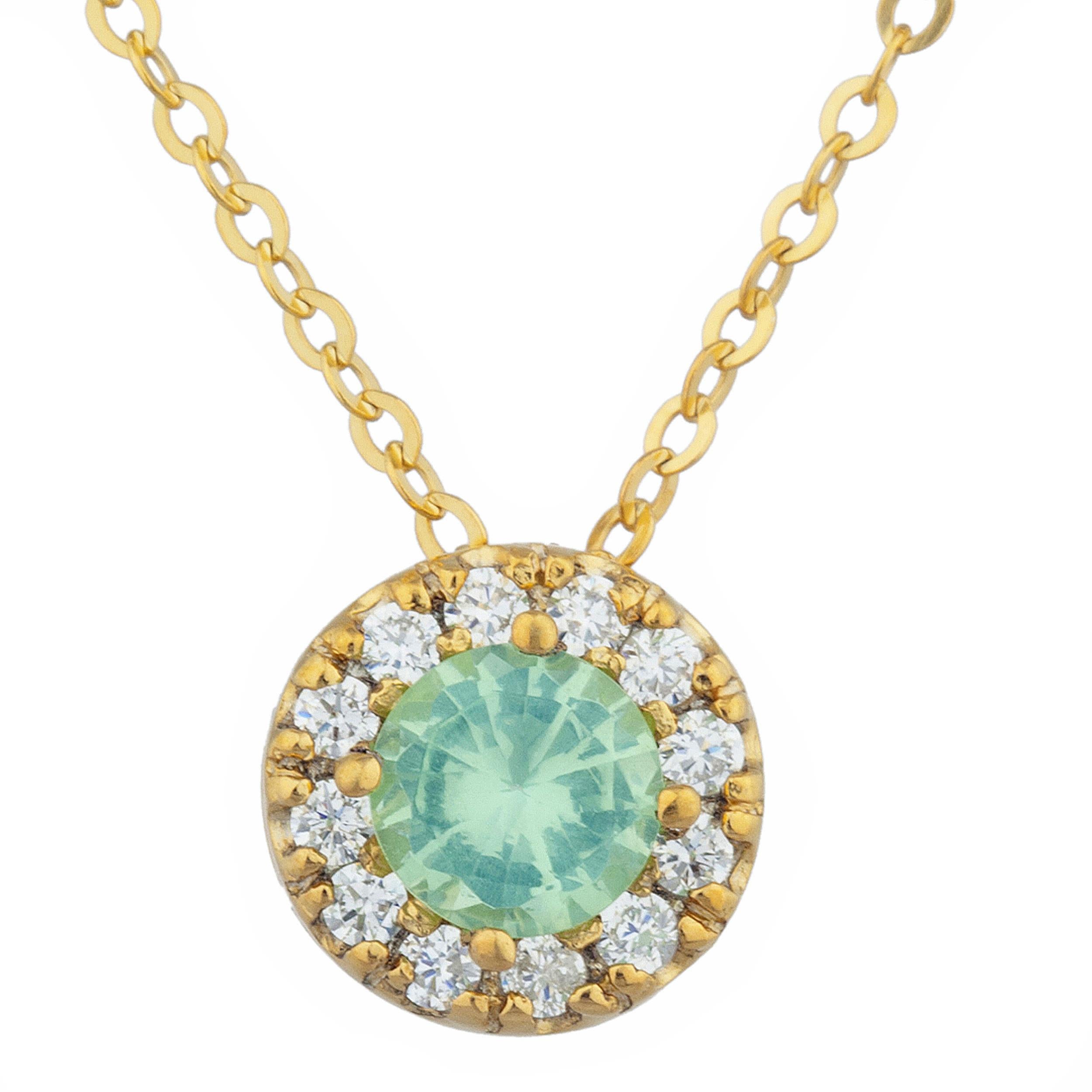 14Kt Gold 0.50 Ct Green Sapphire Halo Design Pendant Necklace