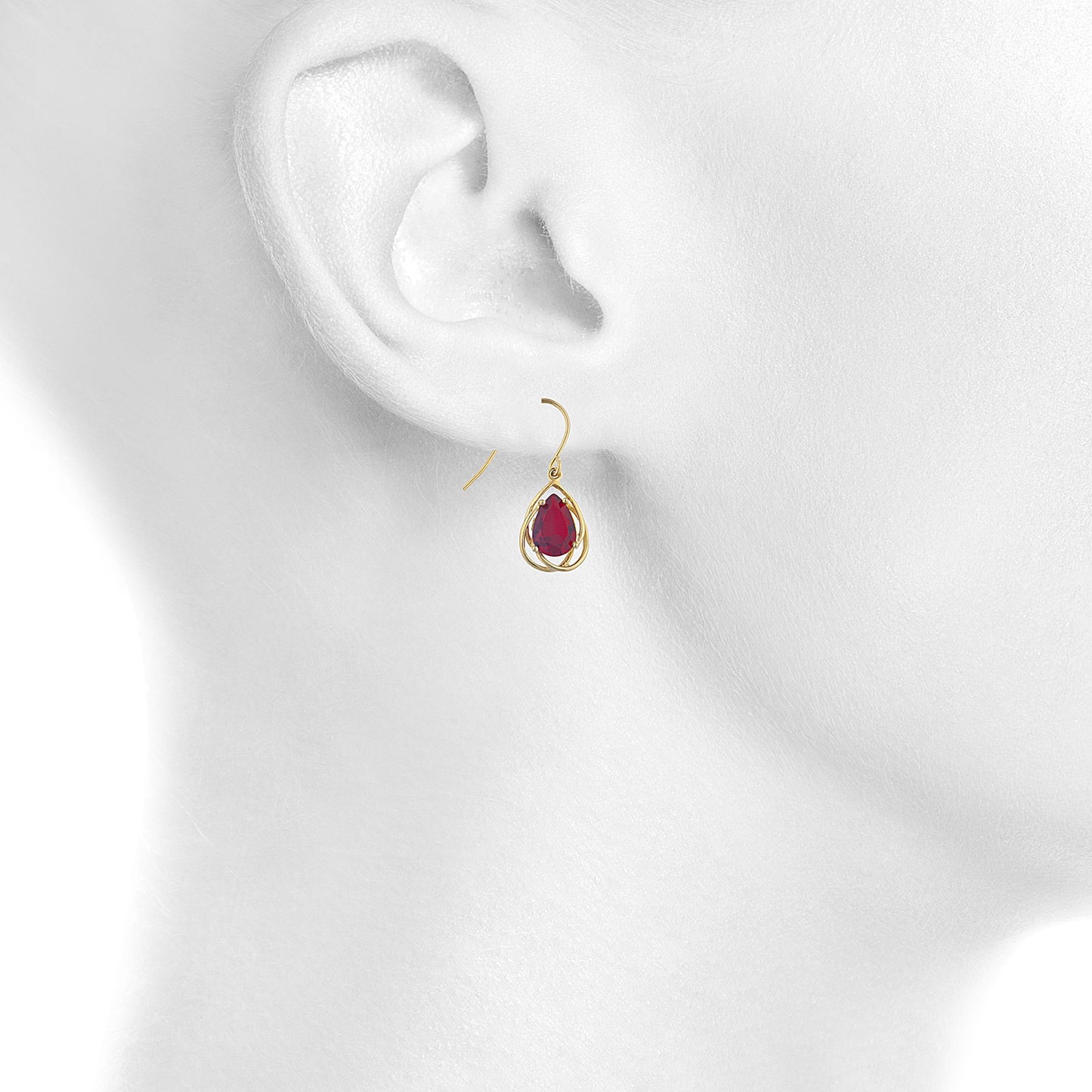 14Kt Yellow Gold Plated Garnet Pear Teardrop Design Dangle Earrings