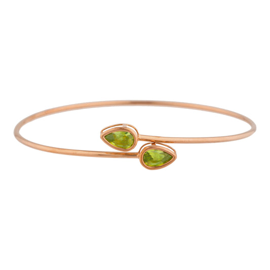 14Kt Rose Gold Plated Peridot Pear Bezel Bangle Bracelet