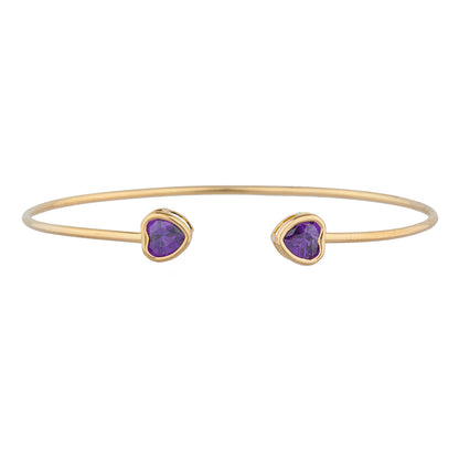 14Kt Yellow Gold Plated Amethyst Heart Bezel Bangle Bracelet