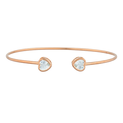 14Kt Rose Gold Plated Genuine Aquamarine Heart Bezel Bangle Bracelet