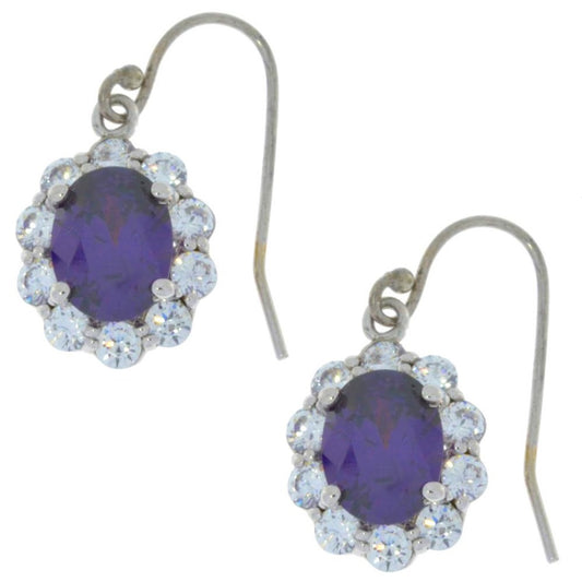 8 Ct Amethyst & Zirconia Oval Dangle Earrings .925 Sterling Silver