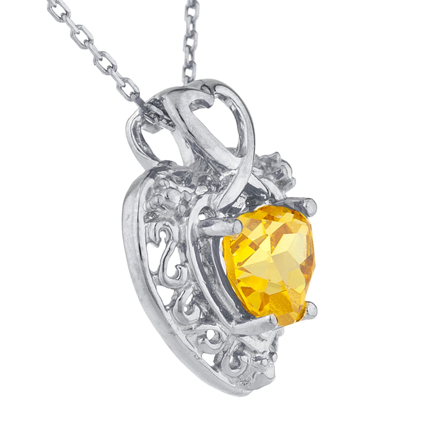 1.5 Ct Yellow Citrine Heart Design Pendant .925 Sterling Silver