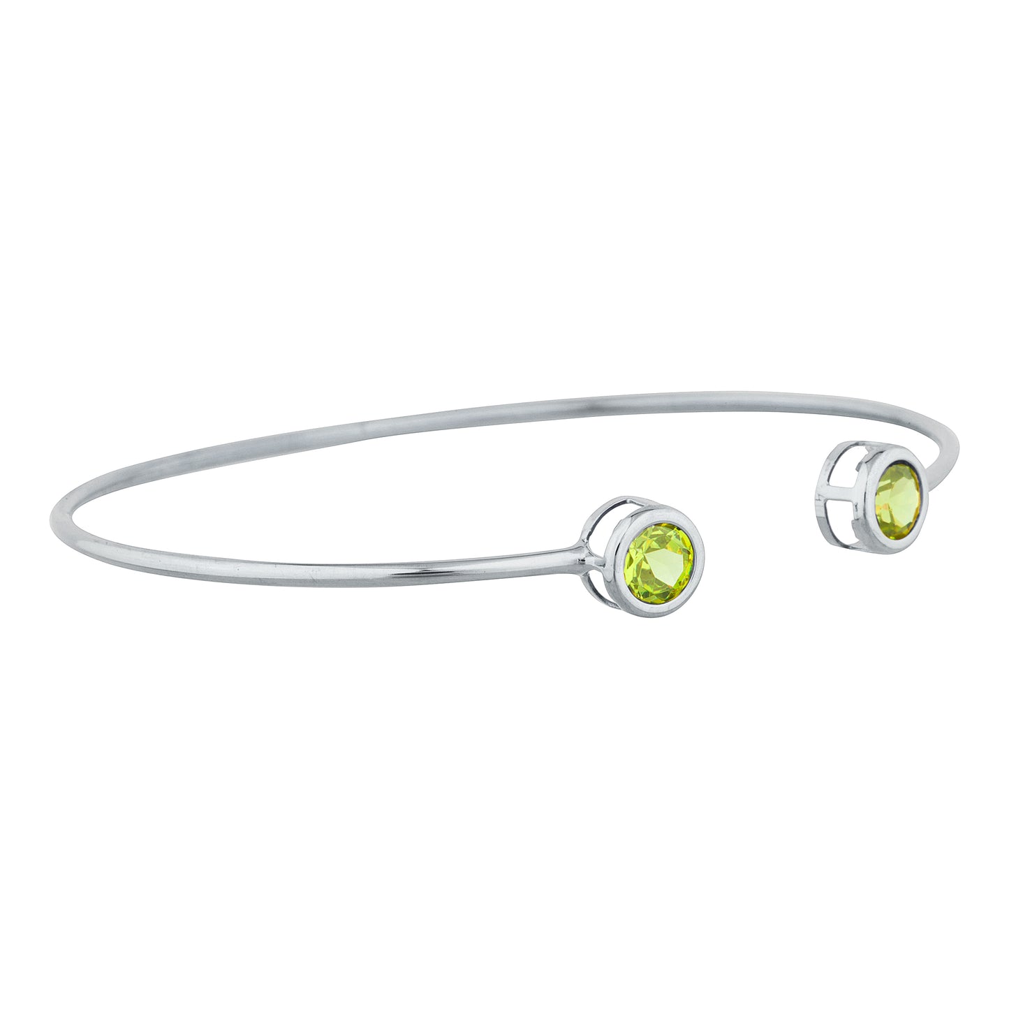 2 Ct Peridot Round Bezel Bangle Bracelet .925 Sterling Silver