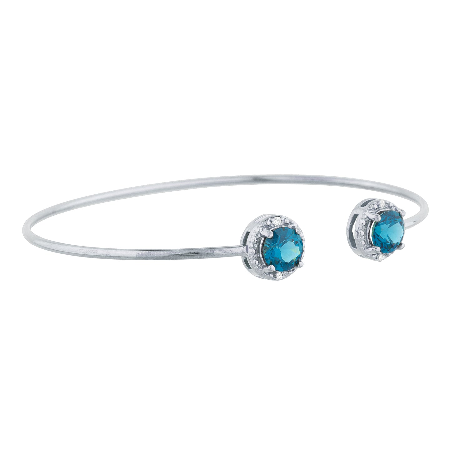 2 Ct London Blue Topaz & Diamond Round Bangle Bracelet .925 Sterling Silver