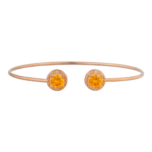 14Kt Rose Gold Plated Orange Citrine & Diamond Round Bangle Bracelet