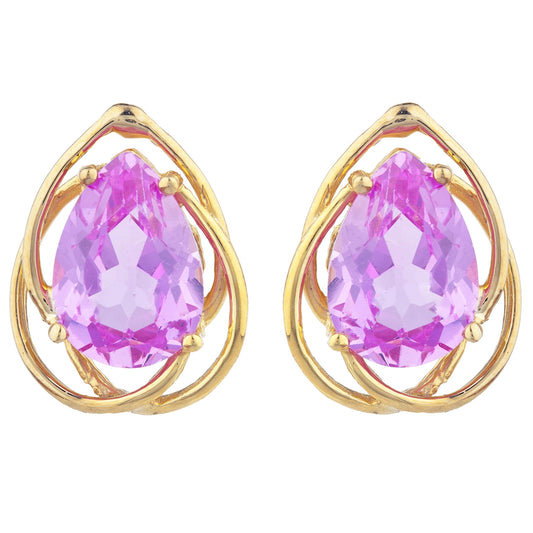 14Kt Gold 4 Ct Pink Sapphire Pear Teardrop Design Stud Earrings