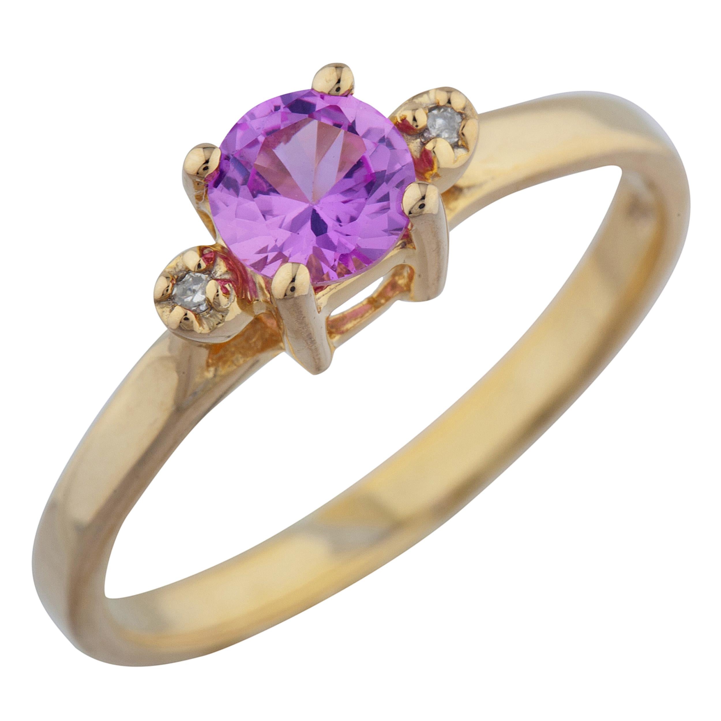 14Kt Gold 0.50 Ct Pink Sapphire & Diamond Round Ring