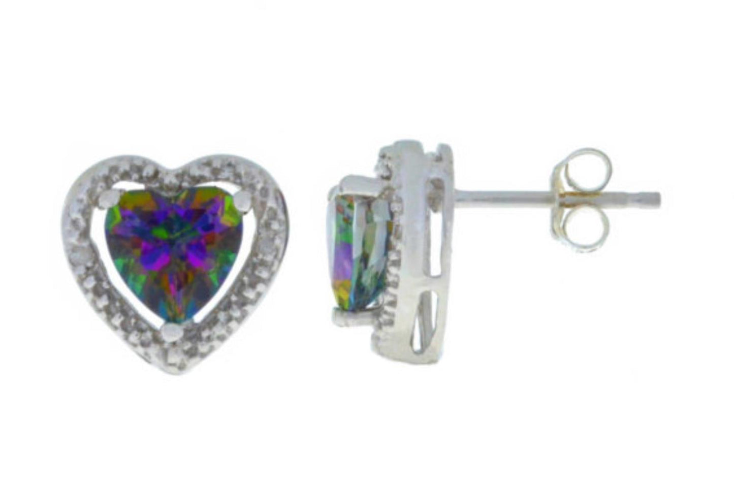 2 Ct Natural Mystic Topaz & Diamond Heart Stud Earrings 14Kt White Gold