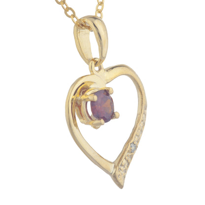 14Kt Yellow Gold Plated Garnet & Diamond Heart Pendant