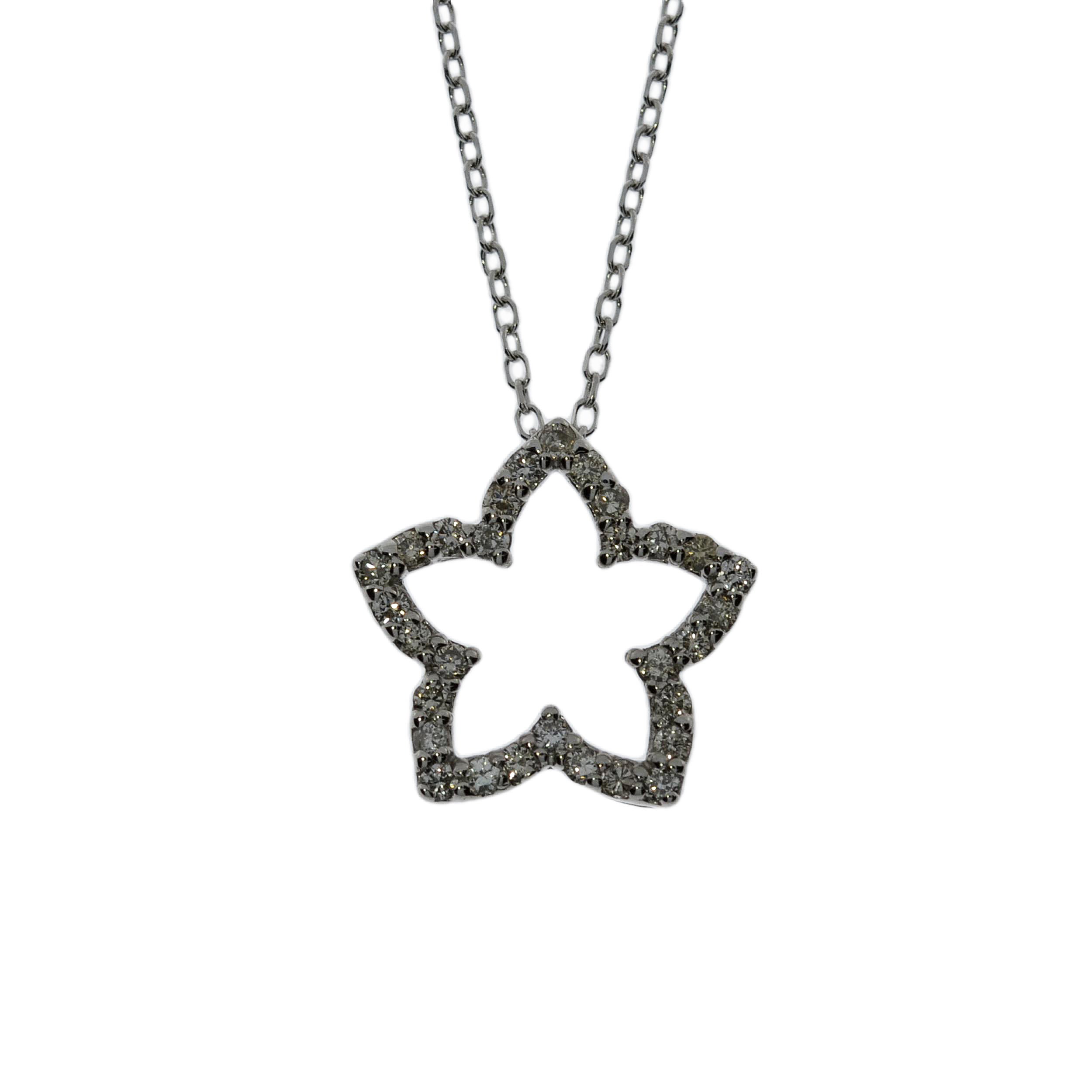 14Kt Gold 0.24 Ct Genuine Natural Diamond Open Star Pendant Necklace