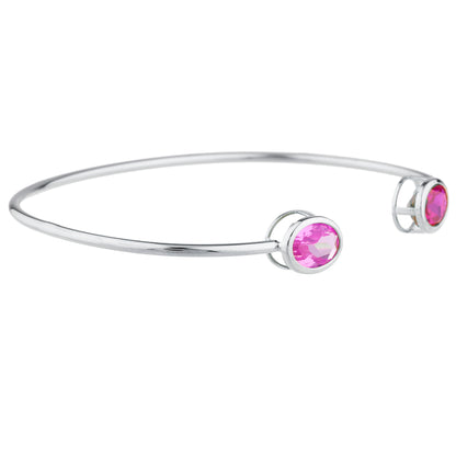 Created Ruby & Pink Sapphire Oval Bezel Bangle Bracelet .925 Sterling Silver