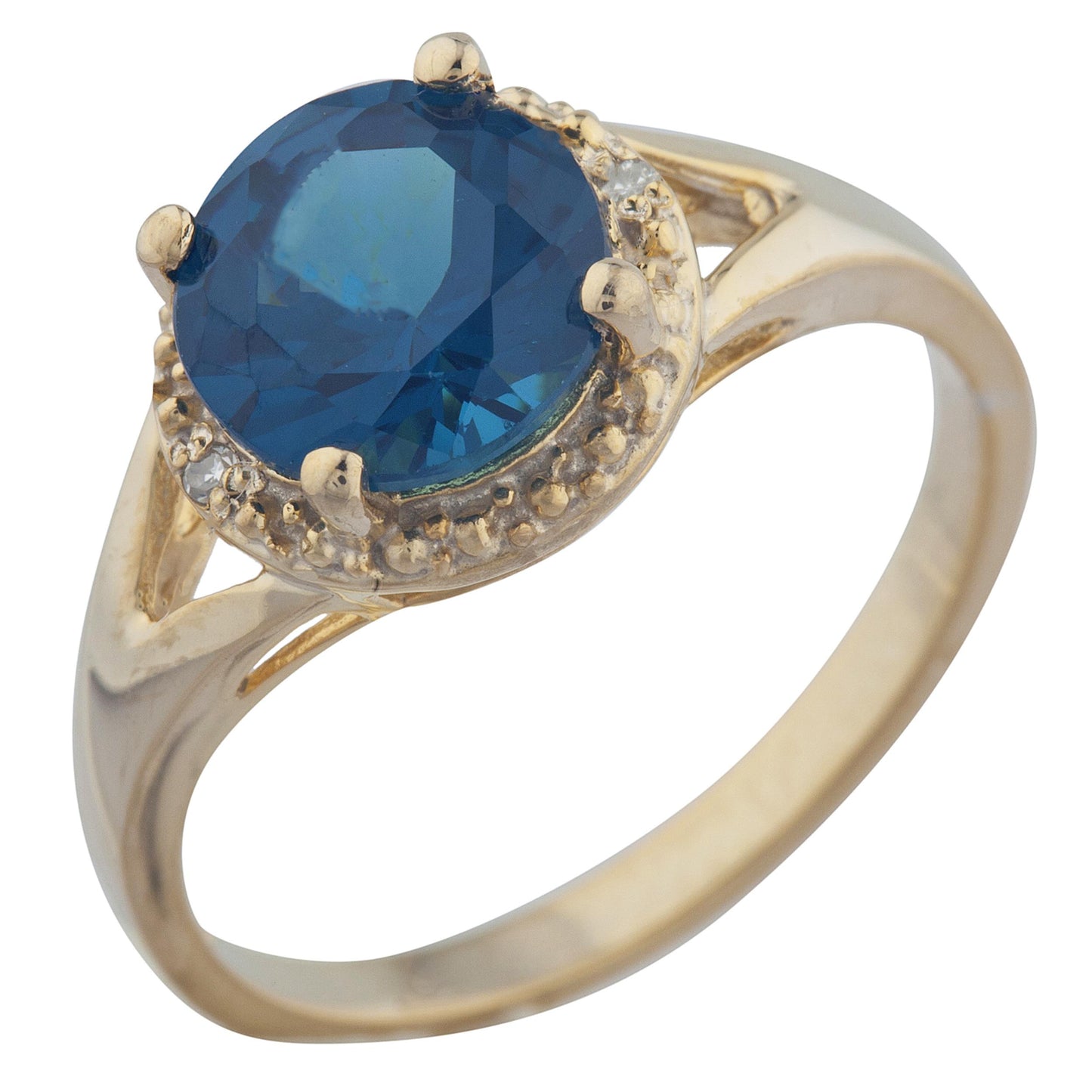 2 Ct London Blue Topaz & Diamond Halo Design Round Ring 14Kt Yellow Gold Rose Gold Silver