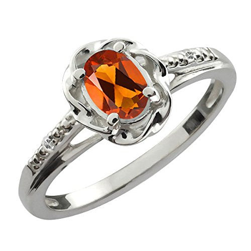 0.50 Ct Orange Citrine & Diamond Oval Ring .925 Sterling Silver Rhodium Finish