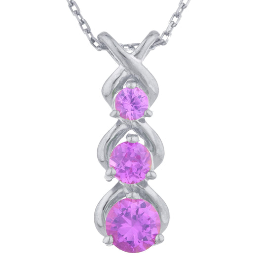 Pink Sapphire Round Past Present Future Pendant .925 Sterling Silver