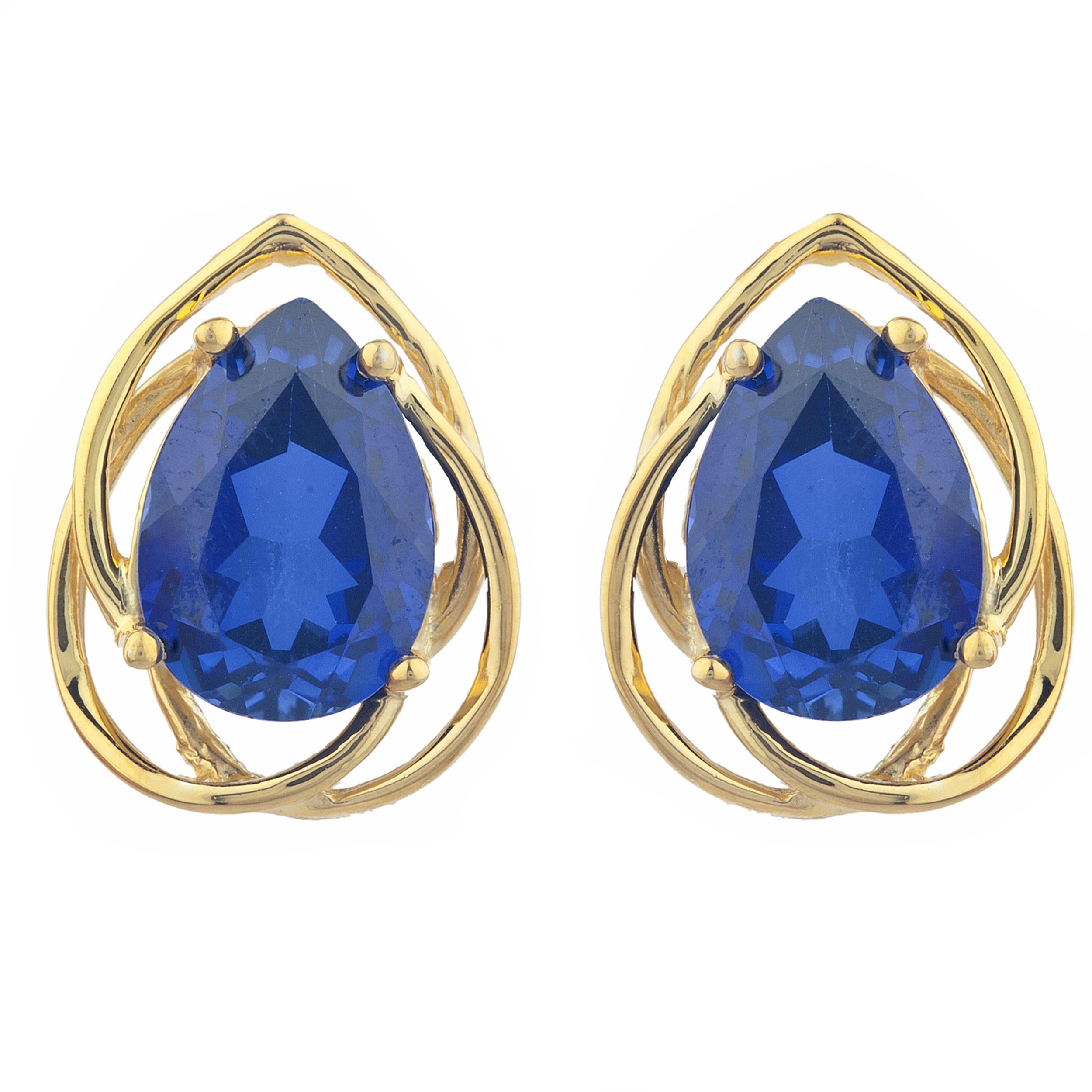 14Kt Gold 4 Ct Blue Sapphire Pear Teardrop Design Stud Earrings