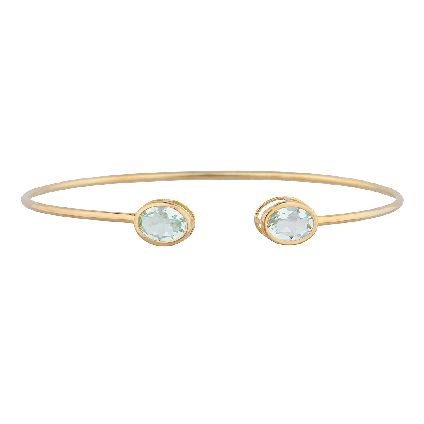 14Kt Gold Aquamarine Oval Bezel Bangle Bracelet