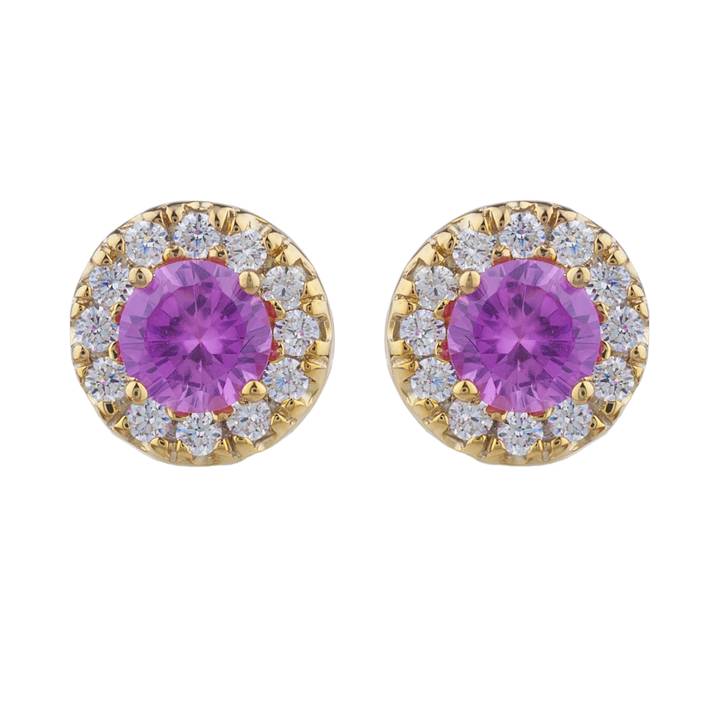 14Kt Gold 1 Ct Pink Sapphire Halo Design Stud Earrings