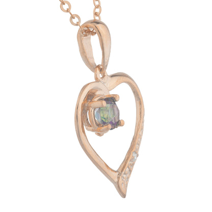 14Kt Rose Gold Plated Natural Mystic Topaz & Diamond Heart Pendant